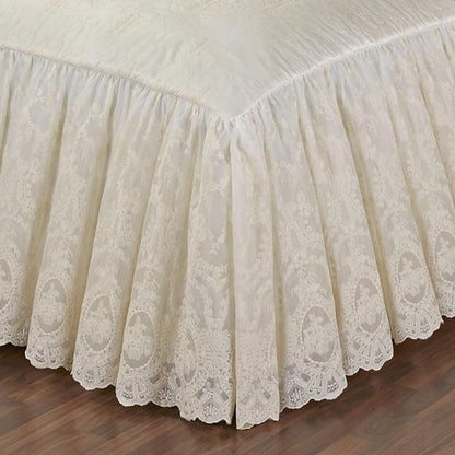 Cameo Lace Luxury Washable Polyester Bedding | Vintage | Pearl Scroll Leaf Quilting | Set of Nine: Cal King Bedspread, 2 King Shams, 2 European Pillows and 2 European Shams, Square and Round Pillows