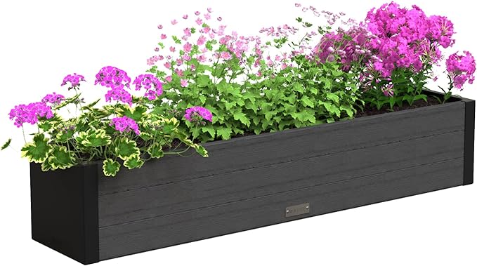 Mayne Horizon 4FT Window Box Planter – Modern Rectangular Faux Wood Grain Design