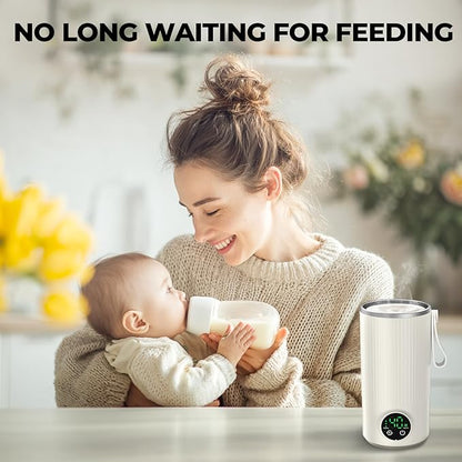 Portable Bottle Warmer for Travel,12 oz Baby Bottle Warmer,Built-in Mixer,Fast & Even Heating Formula to Keep Nutrient,Defrost,Leakproof,Accurate Temp Control,Keep Warm for a Long Time,Gift