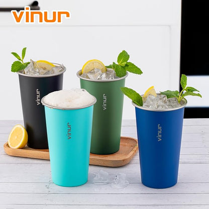 20 oz Stainless Steel Cups-Colorful Stackable Metal Drinking Glasses 4 Pcs |