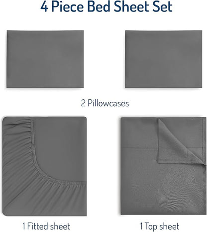 Degrees of Comfort Twin Sheet Set for Air Mattress – Extra Deep Pocket Fitted Sheet up to 22”, 4-Piece Bedding Sets with Dual Side Pockets, Soft & Wrinkle-Free, Breathable Fabric, Grey