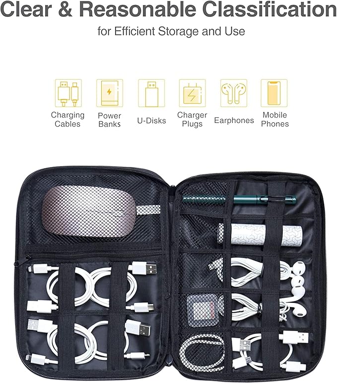 Luxtude Cord Organizer Bag, Travel Cable Organizer Bag, Electronic Organizer Travel Case for Chargers and Cords, Tech Bag & Charger Case, Flying Essentials for Electronics Items/USB,etc