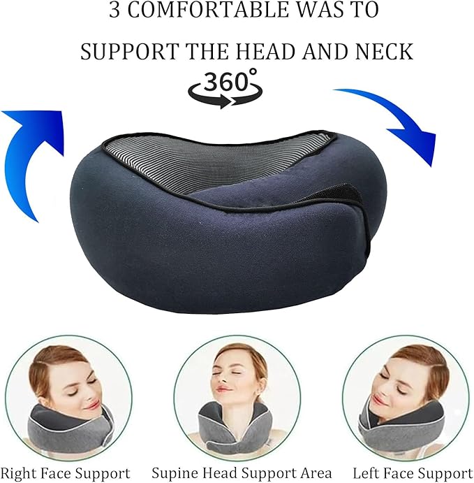 Travel Pillow, Travel Neck Pillow, 360 Degree Comfort and Breathability, Airplane Travel Neck Pillow, Stowable U-Shaped Pillow (Navy Blue)