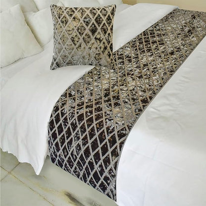 HomeCentric Grey Decorative Bed Runner - King 86"x18" with Two Pillow Covers, Diamond Pattern, Velvet Cut Bed Scarf