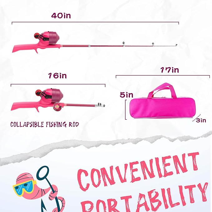 Kids Fishing Pole, Telescopic Fishing Rod, Toddler Collapsible Fishing Rod and Reel Combo with Tackle Box, Fishing Line, Bobber, and Soft Lures for Boy, Girl, Youth, Beginner, Over 4 Years Old