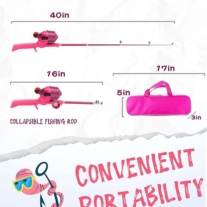 Kids Fishing Pole, Telescopic Fishing Rod, Toddler Collapsible Fishing Rod and Reel Combo with Tackle Box, Fishing Line, Bobber, and Soft Lures for Boy, Girl, Youth, Beginner, Over 4 Years Old