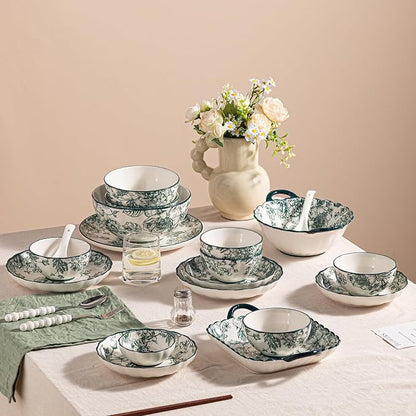 Ceramic Dinnerware Set, Floral Plates and Bowls Sets, Microwave & Dishwasher