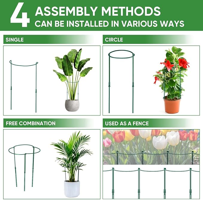 6 Pack 32 or 16 inch Adjustable Plant Support Stakes, Heavy-Duty Half Round