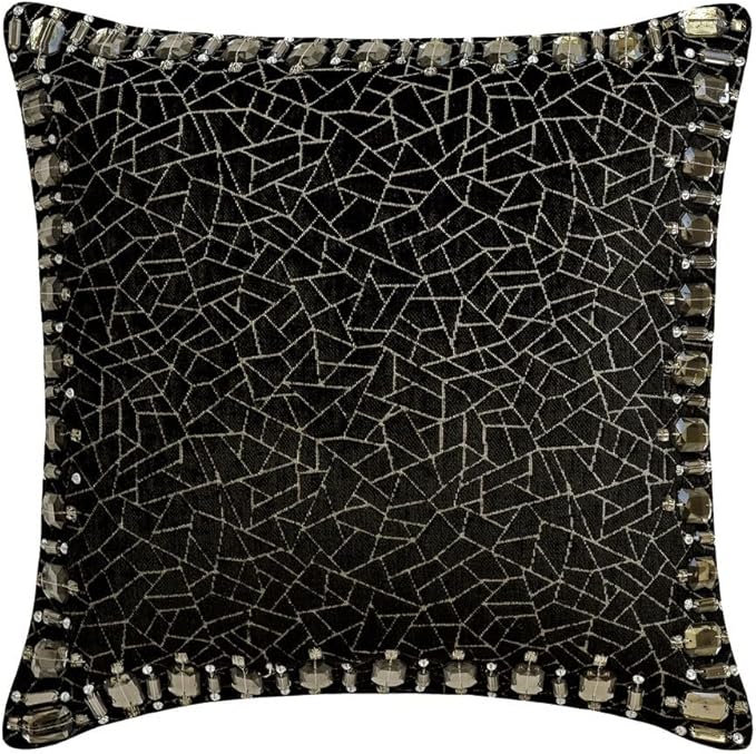 The HomeCentric King/Queen/Twin Black Decorative Twin 53"x18" Bed Runner with 2 Pillow Cover, Mosaic & Crystal Bed Scarf on Velvet Fabric - Mosaic Noir