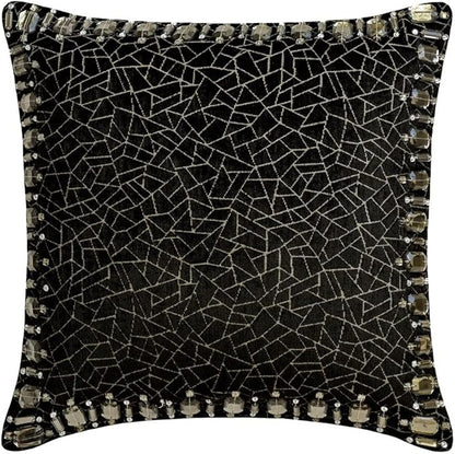 The HomeCentric King/Queen/Twin Black Decorative Queen 74"x18" Bed Runner with 2 Pillow Cover, Mosaic & Crystal Bed Scarf on Velvet Fabric - Mosaic Noir