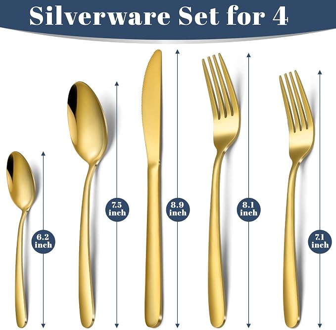 Hunnycook 20-Piece Gold Silverware Set