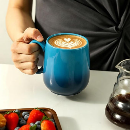 HASENSE 15oz Large Ceramic Mug Set, 4-Piece Blue Ombre Coffee Cups