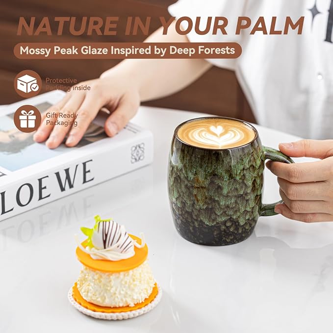 Unique Reactive Glaze Ceramic Coffee Mug - 14 oz Large Coffee Cup