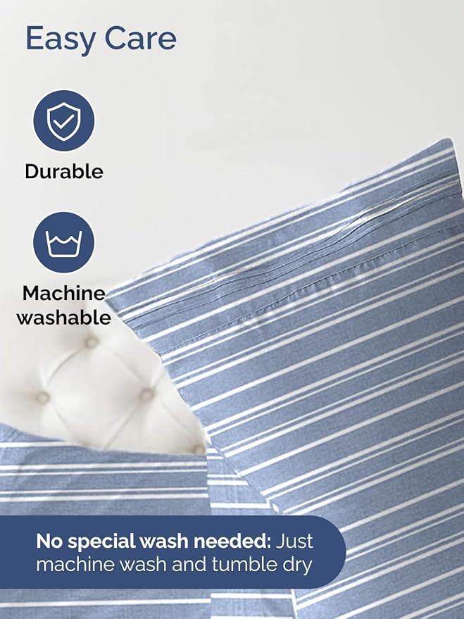 Extra Deep Queen Fitted Sheet - Hotel Luxury Single Fitted Sheet Only - Easily Fits 18 inch to 24 inch Mattress - Ultra Soft, Wrinkle Free with Extra Deep Pockets - Breathable & Comfy - Blue Stripes