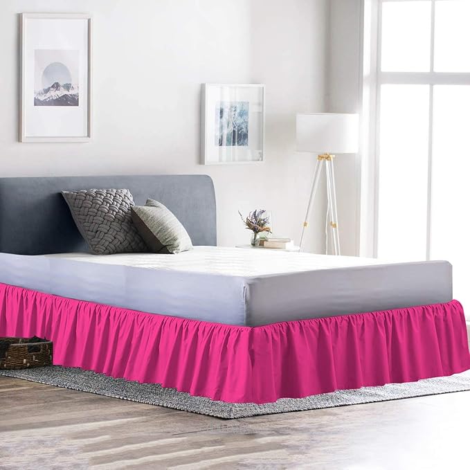 Ruffled Bed Skirt (Queen, Hot Pink) 18 Inch Drop Dust Ruffle with Platform, 100% Cotton 600 Thread Count Fabric, Gathered Styling, Available in All Bed Sizes and 23 Colors - Bedskirt