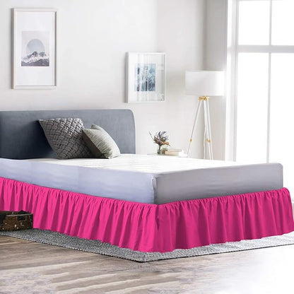 Ruffled Bed Skirt (Olympic Queen, Hot Pink Color) 12 Inch Drop Dust Ruffle with Platform, 100% Cotton 800 Thread Count Fabric - Dust Ruffle Bedskirt for Easy Fitting and Easy Care