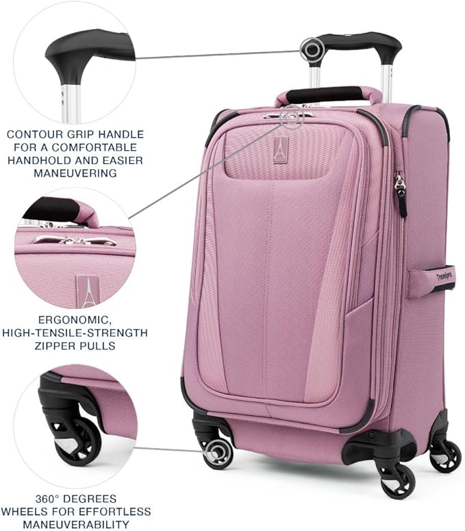 Travelpro Maxlite 5 Softside Expandable Carry-On Luggage with Spinner Wheels, Lightweight, 21-Inch — Orchid Pink Purple