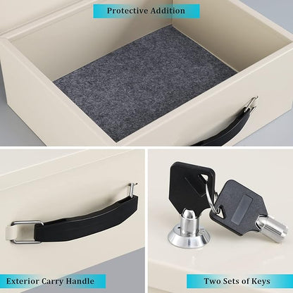 Dalmbox Portable Fire Safe Box with Key Lock, Fire Resistant Metal Lock Box for Documents, Security Strong Storage Box Safety Deposit Box for Home, Outside, Car, XL Large,13.2”x 11”x 5.1'', Beige
