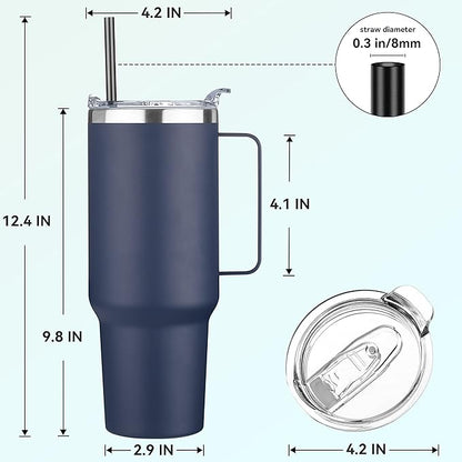 HASLE OUTFITTERS 40 oz Stainless Steel Tumbler with Handle, Vacuum Insulated Tumblers Bulk, Reusable Double Wall Travel Coffee Mug, Durable Powder Coated Water Bottles(Navy, 4)