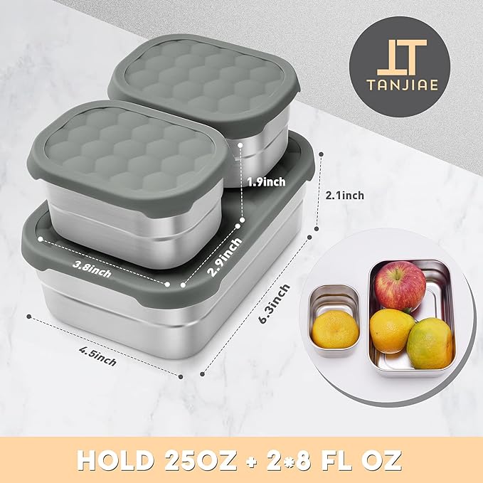 3 CUP+1 CUP Stainless Steel Lunch Snack Containers Set | Leak Proof 304