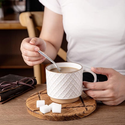 GBhome 12 OZ Stackable Coffee Mugs Set of 4, Ceramic White Coffee Cups Set |