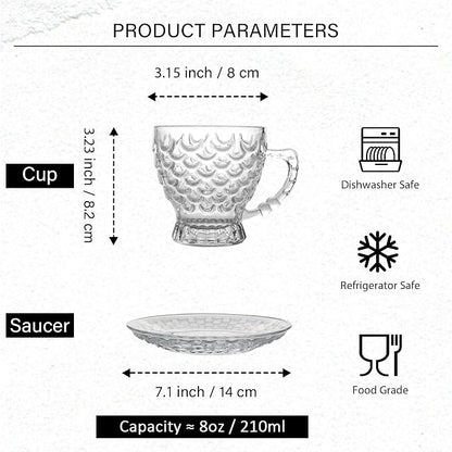 Glass Tea Cups and Saucers Set of 6
