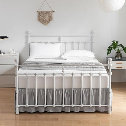 Bed Skirt Queen Size Ruffled Bed Skirt with Split Corners, 16 Inch Drop Dust Ruffle Bed Skirt with Platform, Light Gray, Queen - 16" Drop