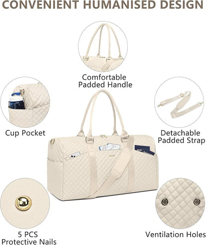 Weekender Travel Duffle Bag for Women - Carry on Bag with Shoe Compartment Overnight Bags with Toiletry Bag Wet Pocket Weekend Traveling Yoga Gym Hospital Bags for Labor and Delivery Beige