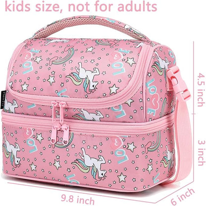 FlowFly Double Decker Cooler Insulated Lunch Bag Large Tote for Boys, Girls, Men, Women, With Adjustable Strap (Red-Unicorn)