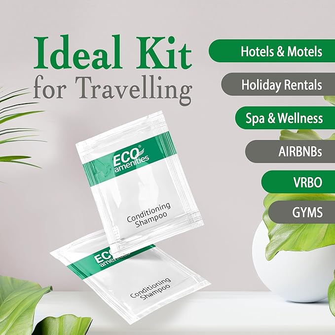 ECO Sachet Individually Wrapped Toiletries, Travel Size Bulk Shampoo and Conditioner 2in1 10ml (100 pk) Mini Hotel Toiletries Conditioning Shampoo 2in1 | Travel size Toiletries