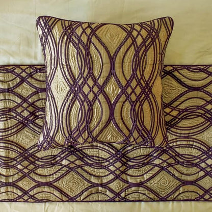The HomeCentric King/Queen/Twin Plum Designer Full 68"x18" Bed Runner with 2 Pillow Cover, Quilted Bed Scarf on Jacquard Fabric - Plum Swirls