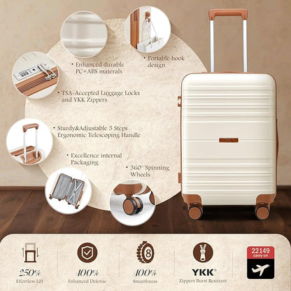 Luggage Sets with spinner wheels, PC+ABS Hard Shell Travel Luggage,Lightweight Carry-on suitcases with TSA Lock,YKK Zippers (Light Purple, 5 piece sets(20/24/28/DB/TB))