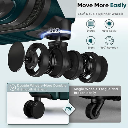 SHOWKOO Luggage Sets 3 Piece 100% PC Ultra Tough Hardside Expandable Suitcases Sets with TSA Lock Double Spinner Wheels (20in/24in/28in, Dark Green