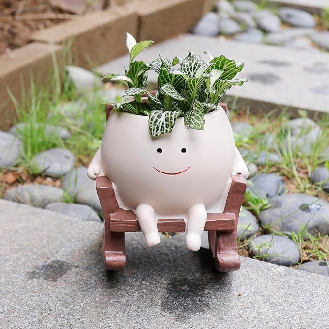 Smiley Face Rocking Chair Planters Flower Pots