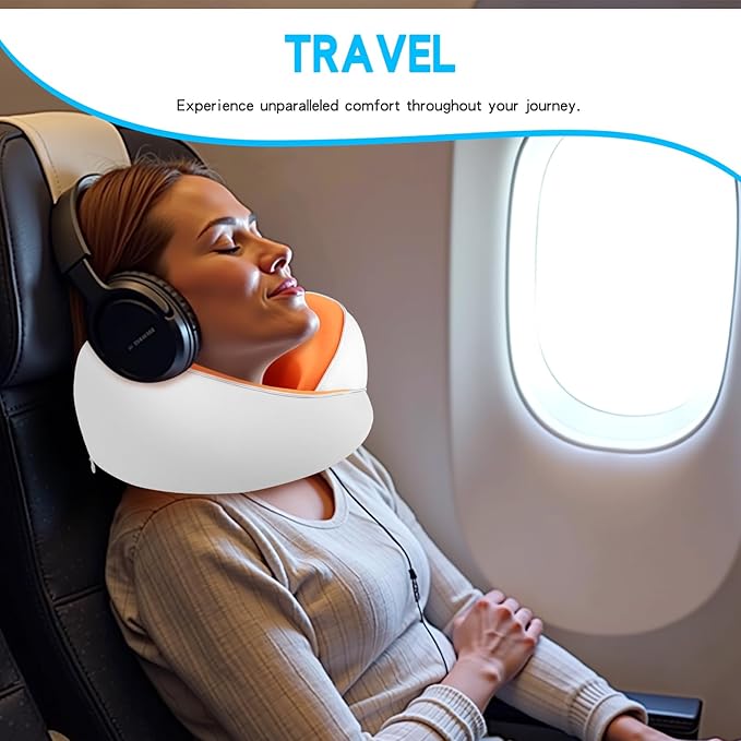 Adjustable Memory Foam White U-Shaped Travel Pillow with Luxurious Knitted Cotton Cover, Slow-Rebound Design for Airplane Travel and Neck Comfort, Perfect Traveler Gift