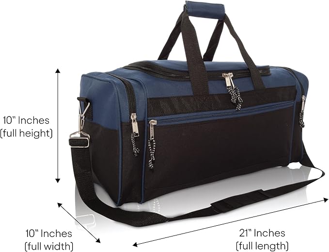 DALIX 21" Blank Sports Duffle Bag Gym Bag Travel Duffel with Adjustable Strap in Navy Blue