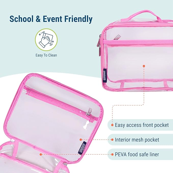 Wildkin Kids Insulated Lunch Box – Durable and Reusable for School & Travel - Clear w/Pink Trim