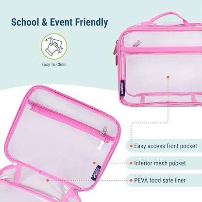 Wildkin Kids Insulated Lunch Box – Durable and Reusable for School & Travel - Clear w/Pink Trim