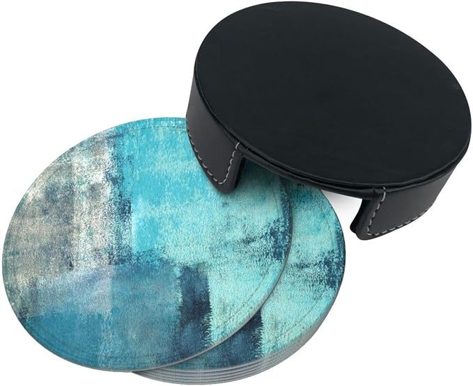 SEPTYK Turquoise and Grey Art Artwork Pattern Coasters