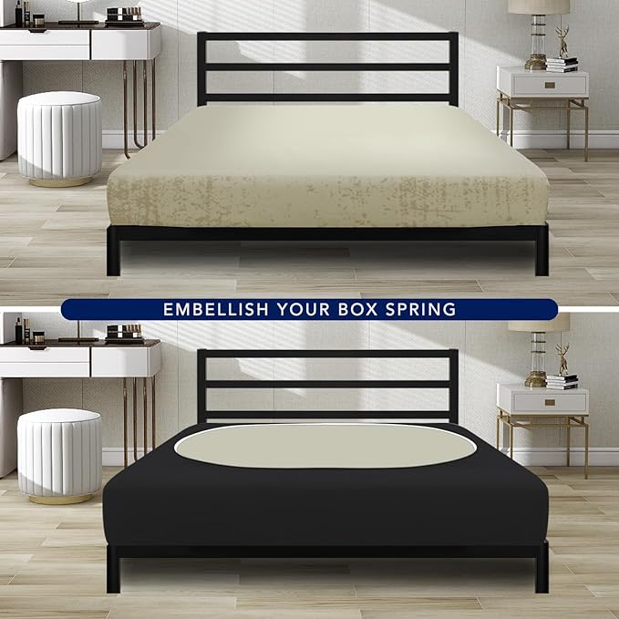 PureFit Stretchy Box Spring Cover Queen - Elastic Fitted Box Spring Wrap Around 4 Sides, Wrinkle & Fading Resistant Fits Queen Size Beds, Black