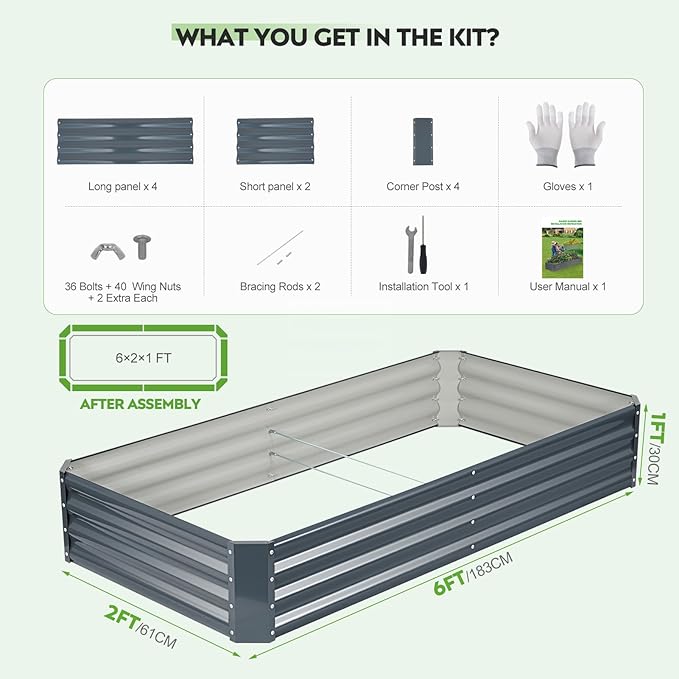 ZORMY 2Pack 6×3×1ft Galvanized Raised Garden Bed Kit, Metal Planter Boxes