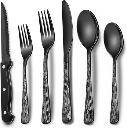 EWFEN 24-Piece Black Silverware Set