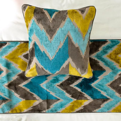 The HomeCentric King/Queen/Twin Blue Decorative King 90"x18" Bed Runner with Two Pillow Cover, Velvet, Peacock Colors & Ombre Bed Scarf on Velvet Fabric - Plume Palatte