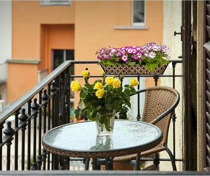 2 Set Deck Railing Planter Box 24" Black Metal Garden Trough Deck Planter