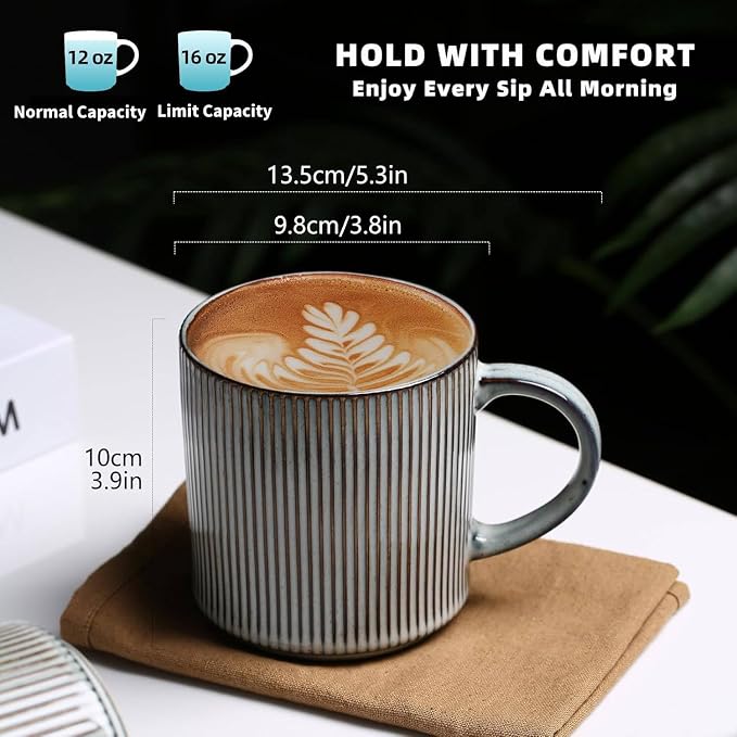 MONITO 16Oz Coffee Mugs Set of 4, Rustic Ceramic Coffee Cups Set