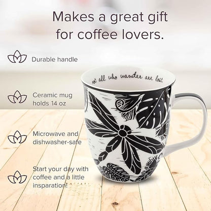 Karma Gifts 14 oz Black and White Boho Mug Dragonfly