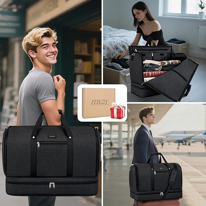 Garment Duffle Bag for Travel - Convertible Carry on Garments Duffel Bags Travel Bag for Women Men Large Weekender Bag with Shoes Compartment 3 in 1 Hanging Clothes Suit Dress Bag 3pcs Set