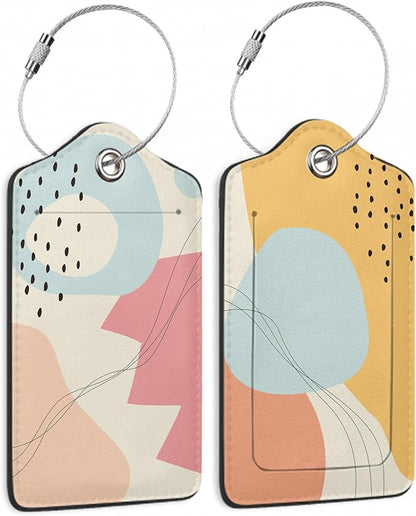 Abstract Lines and Curves 2 Pack Luggage Tag for Suitcase, Cute Unique Leather Bag Tags Identifiers Privacy Cover ID Label with Durable Steel Loop for Women Men Kids Girls Travel