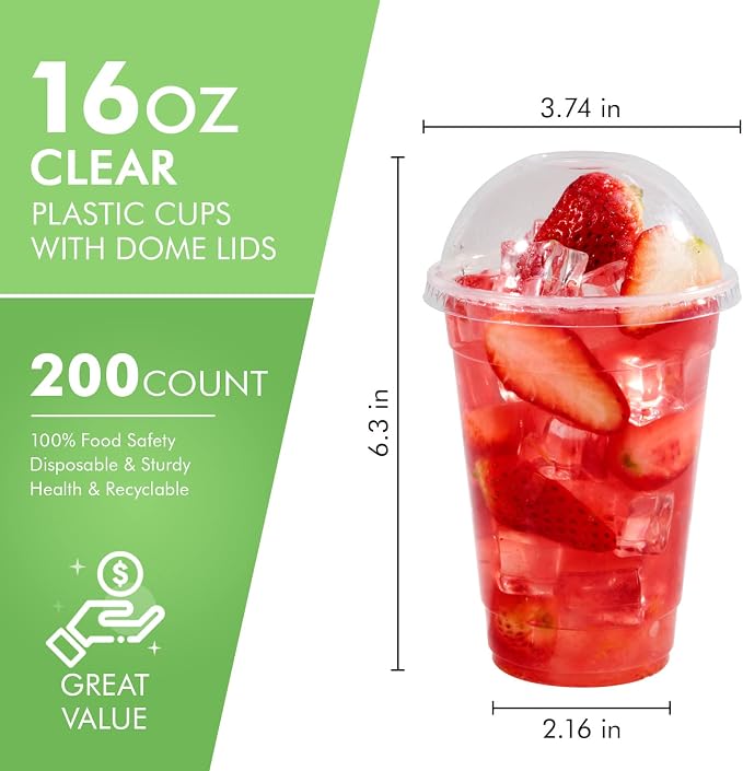 FOCUSLINE 200 PACK 16oz Clear Plastic Cups