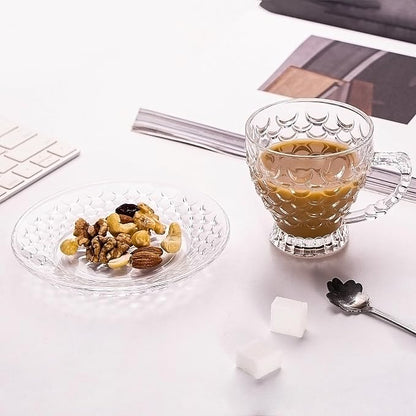 Glass Tea Cups and Saucers Set of 6